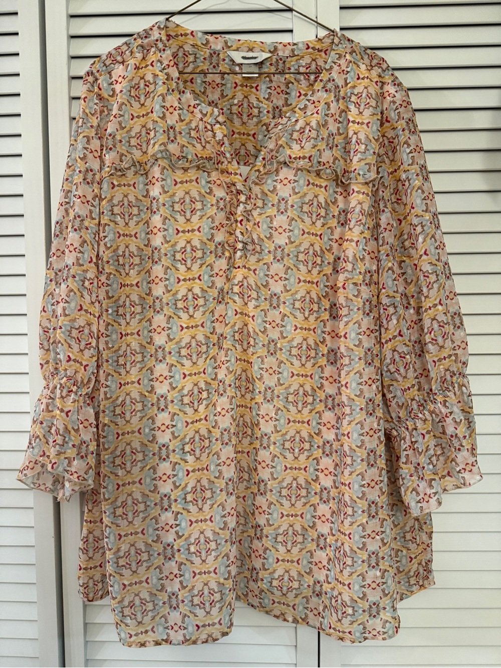 Boho Floral Print Ruffle-Yoke Blouse - Cream/Multi